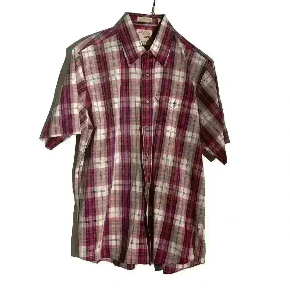 80’s VTG Large Shirt Fox Collection Red White Blue Plaid Short Sleeve